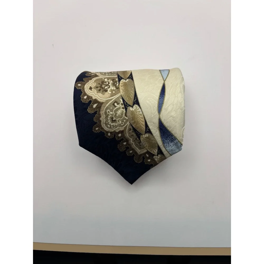 Zanzara Carnaval De Venise Silk Tie Navy Gold Paisley Venetian Mask Motif